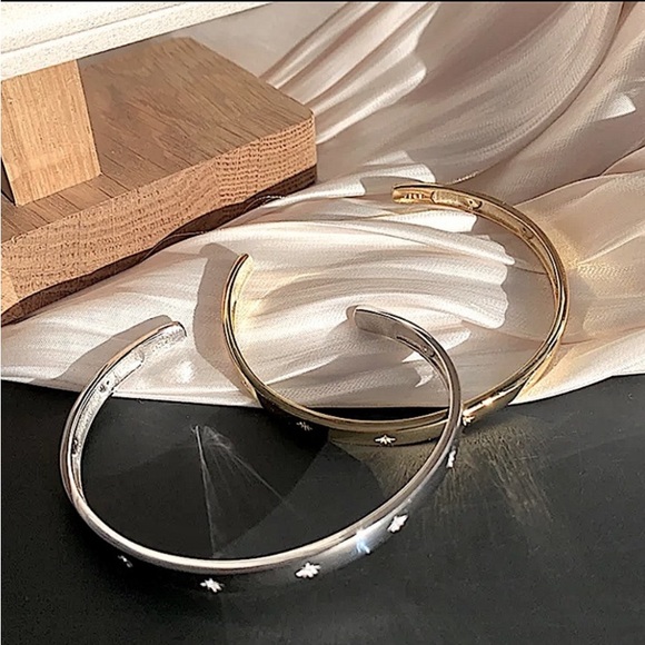 Starburst North Star SET OF TWO  Sterling Silver and Gold  Bangles Cuff Bracelet - Picture 5 of 5